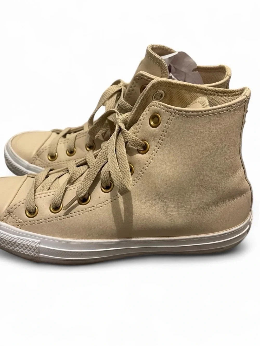 Converse High Top Sneakers in Beige with White Soles - Picture 2 of 4
